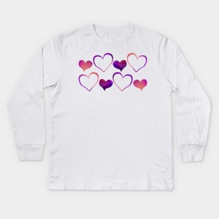 Watercolour pink and purple hearts (Valentines day) Kids Long Sleeve T-Shirt